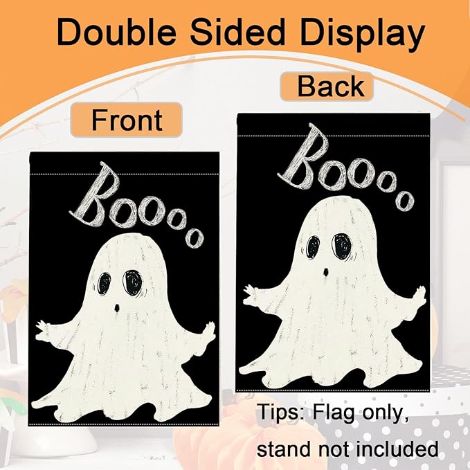Halloween Ghost Garden Flag 12x18 Inch Double Sided Outside Boo Black Holiday Yard Outdoor Decoration