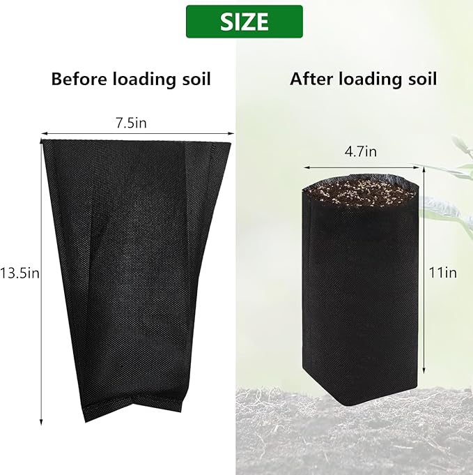 Belit 100 Pcs 13.5" H Nursery Grow Bags, Non-Woven Plants Pots Container for Starting Deep Rooted Plants Vegetable, Flower, Seedling Tree, Black