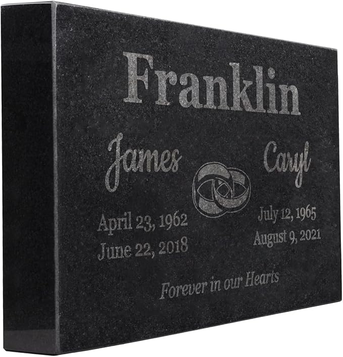PlaqueMaker Black Granite Memorial Headstone for Two Lost Loved - Great for Your Garden, Tree Dedication, or in a Cemetery. Includes Your Text and Select Clipart (14 x 9 x 2)