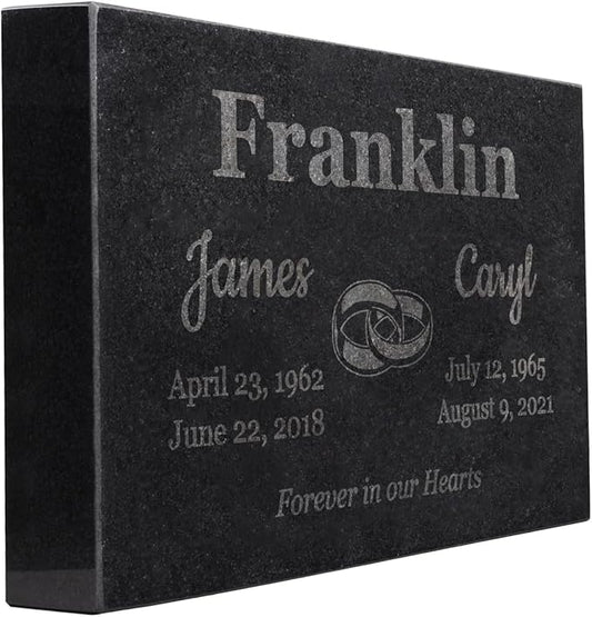 PlaqueMaker Black Granite Memorial Headstone for Two Lost Loved - Great for Your Garden, Tree Dedication, or in a Cemetery. Includes Your Text and Select Clipart (14 x 9 x 2)