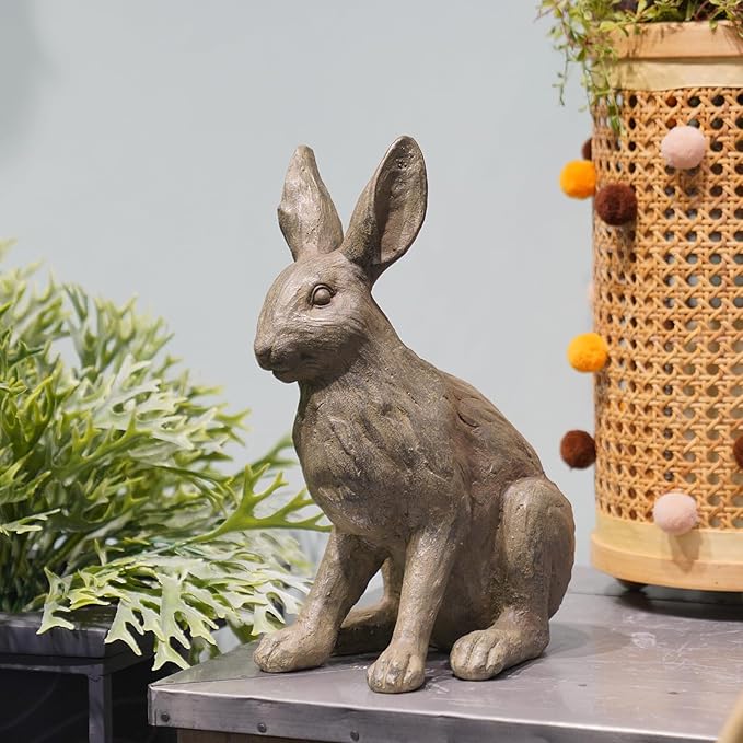 DiliComing Grey Resin Rabbit Garden Statue - 12 Inch Large Garden Statues for Home Yard Decor Garden Statues for Outside Balcony Bunny Decor for Garden Gifts