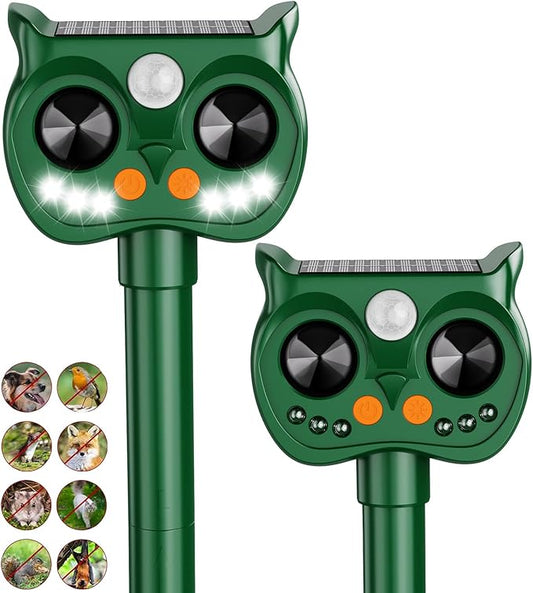 2 Pack 2025 Upgraded Solar Ultrasonic Animal Repellent Outdoor – Motion Activated Deer, Squirrel, Cat, Raccoon, Dog & Bird Deterrent with Multi-Frequency LED Strobe & Ultrasonic Sweep for Yard Garden