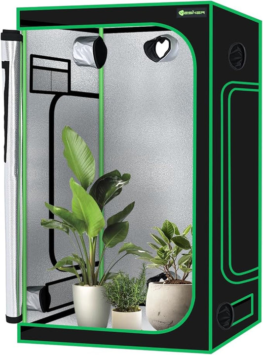 Yesker 4x4 Grow Tent 48"x48"x80" High Reflective Mylar Indoor Growing Tents 600D Oxford Cloth with Observation Window and Removable Floor Tray for Hydroponics Indoor Plants Fruit Flower Veg Growing