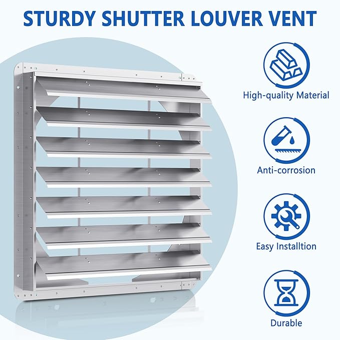 30 Inch Galvanized Shutter Exhaust Louver Vent, Automatic Gravity Shutter Louver Vent for Home Attics, Workshops, Barn, Greenhouse (Motor&Blades are not Included)