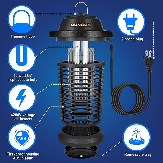 Bug Zapper, Mosquito Zapper Outdoor Indoor, Electric Fly Zapper, Fly Traps, 15W Light & 4200V Grid Fly Killer for Home, Backyard, Patio