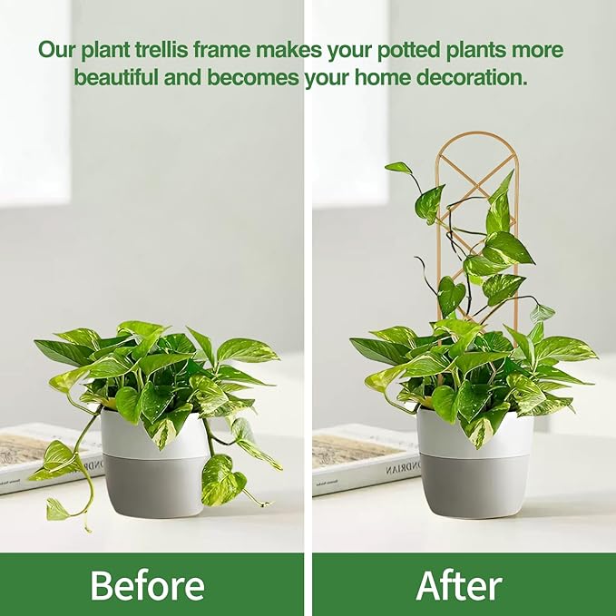 Small Trellis for Potted Plants, 15.94 inch Gold Metal Plant Trellis for Climbing Plants Indoor, Pant Lattice for Ivy Vines Hoya Houseplants Flower 4 Pack