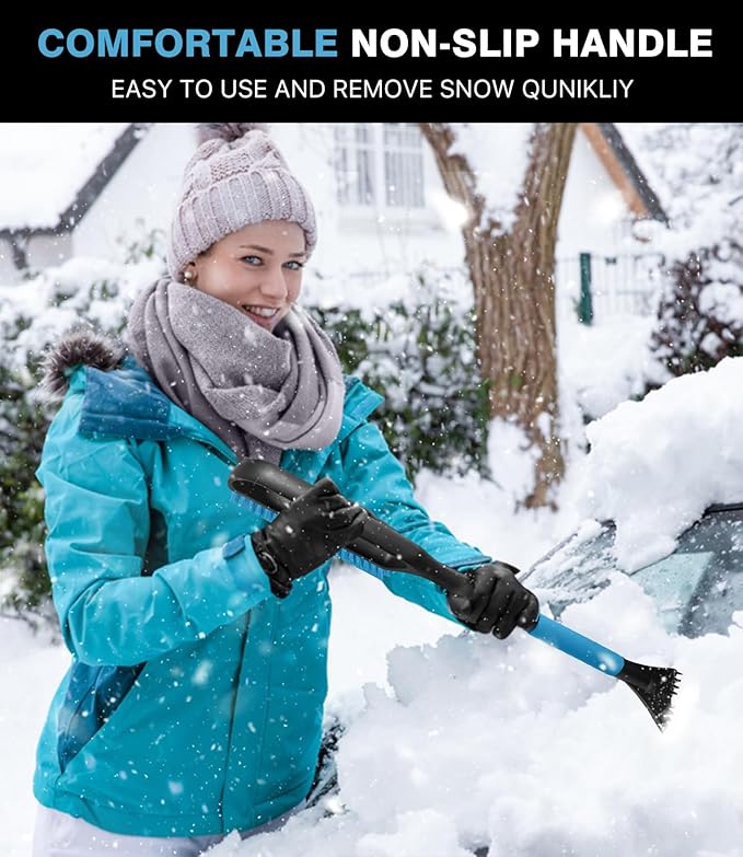 YeewayVeh 35" Snow Brush and Ice Scraper, Extendable Snow Scraper for Car Windshield with Foam Grip & Additional Handhold, 2 in 1 Scratch-Free Ice Scraper and Brush for Car Truck SUV, Blue (Single)