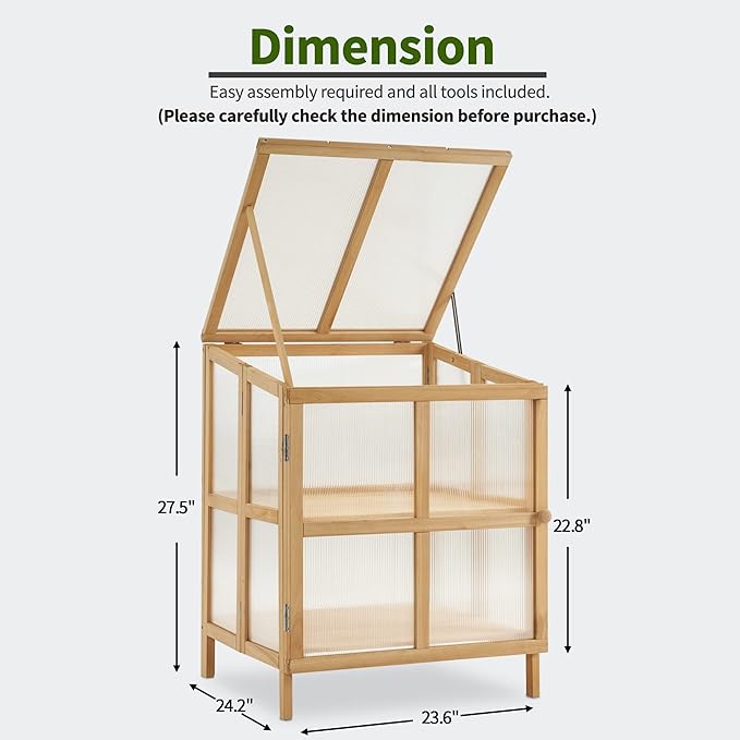 MCombo 2 Tier Foldable Cold Frame Greenhouse, Portable Wooden Greenhouse Garden Cold Frame Raised Planter Box with Shelves, 0122 (Natural)