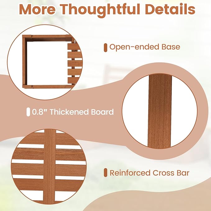 Giantex 2-in-1 Outdoor Bench with Backrest & 2 Raised Garden Beds, Wood with Teak Oil Finish, Planter Boxes with Open-Ended Base, Garden Bench Seat for Porch Balcony Lawn Yard, DIY Assembly