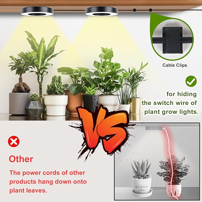 Grow Light for Indoor Plants, 144 LEDs Full Spectrum Halo Plant Light with Auto On/Off Timer (4/8/12H), 10-Level Dimmable, 3 Lighting Modes for Small Plants, Succulents (Black, Tri Head)