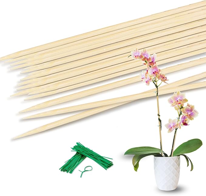 Bamboo Plant Stakes 17&12 Inch Orchid Sticks Supking Wood Plant Supports,30 Pcs Natural Bamboo Support Sticks for Plants/Floral/Potted Plant