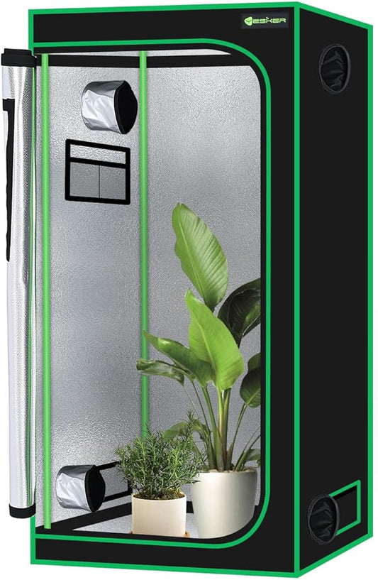 Yesker 3x3 Grow Tent 36"x36"x72" High Reflective Mylar Indoor Growing Tents 600D Oxford Cloth with Observation Window and Removable Floor Tray for Hydroponics Indoor Plants Fruit Flower Veg Growing