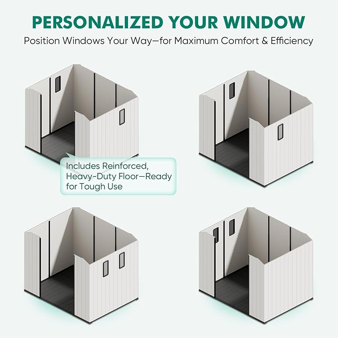 8x8 Resin Outdoor Storage Shed with Floor, Plastic Tool Shed for Gardening, Patio, and Deck, White/Gray