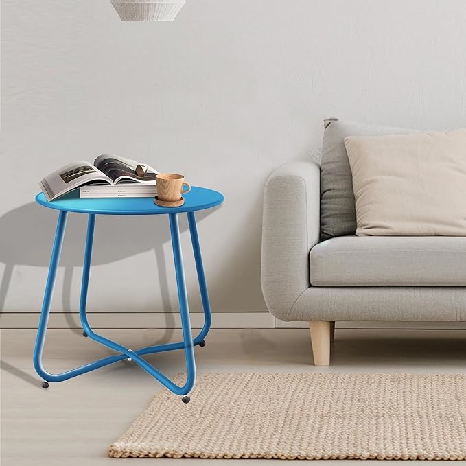 Peacock Blue Patio Side Table, 18" Weatherproof Steel Outdoor Indoor Side Table for Garden, Balcony, Pool & Tailgate, Rust-Resistant Lightweight Portable Patio End Table