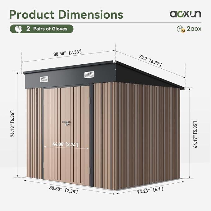 Aoxun 7.5x6 FT Outdoor Shed Metal Storage Shed with Single Slooping Roof Lockable Door Steel Utility Tool Shed Outdoor Waterproof Shed Garden Shed for Backyard Garden Patio Lawn, Brown