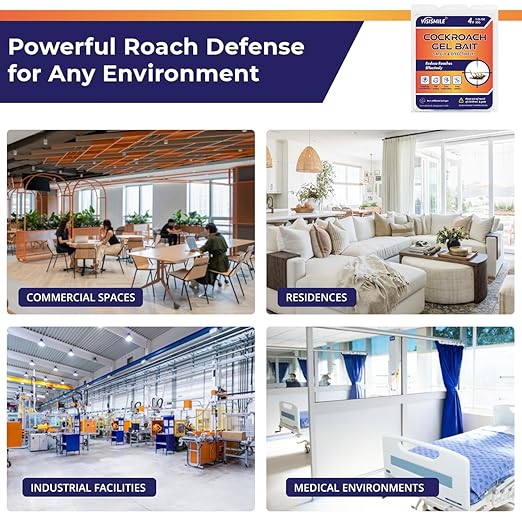 Roach Gel Bait Indoor and Outdoor: Cockroach Killer Repellents for German Cockroaches, Small Roaches – Cockroach Deterrent for Homes and Kitchens – Pet Safe Roach Control 4-Tubes