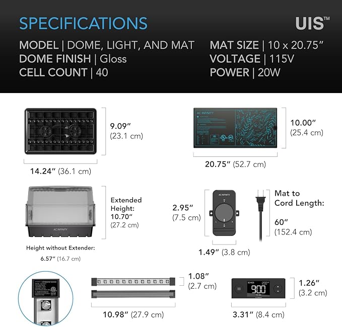 AC Infinity Heavy-Duty Humidity Dome 5x8 Germination Kit with Waterproof Seedling Mat, Full Spectrum LED Grow Light Bars, Samsung LM301H EVO Diodes, Vented Extension Panels, for Seed Starting
