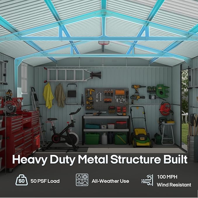 Metal Garage Shed 13x20 FT, Sheds & Outdoor Storage Clearance, Outdoor Storage Shed for Car, Truck, Bike, Lawnmower, Backyard Tool House, Boasting 2 Windows and 2 Translucent Panels