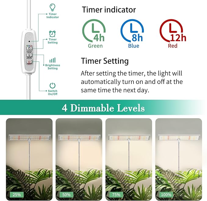 LORDEM Grow Lights for Indoor Plants Full Spectrum, Tall Plant Lights for Indoor Growing, 65 inch Height Adjustable Growing Lamp with Auto On/Off Timer 4H/8H/12H & 4 Dimmable Brightness, 2 Pack