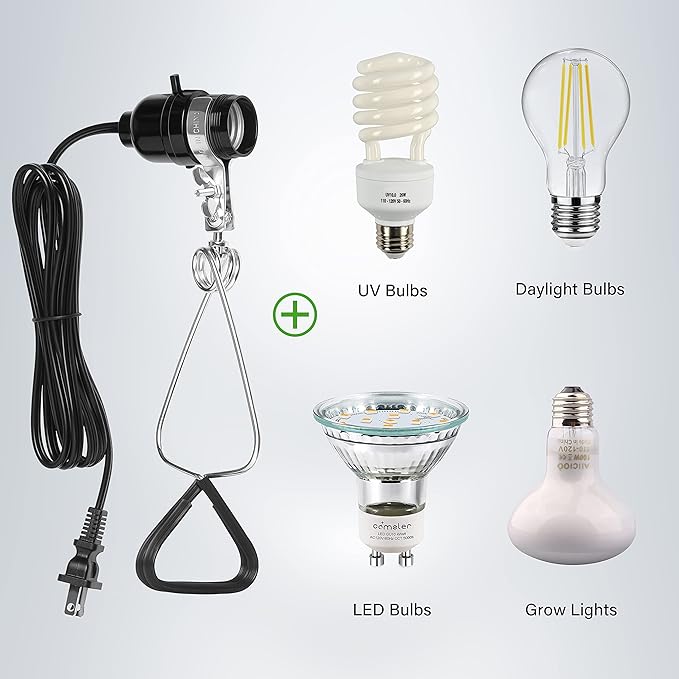 Simple Deluxe 1-Pack 18/2-Gauge Brooder and Heat Clamp Lamp with Bakelite Socket 150 Watt 6 Feet Cord, Black