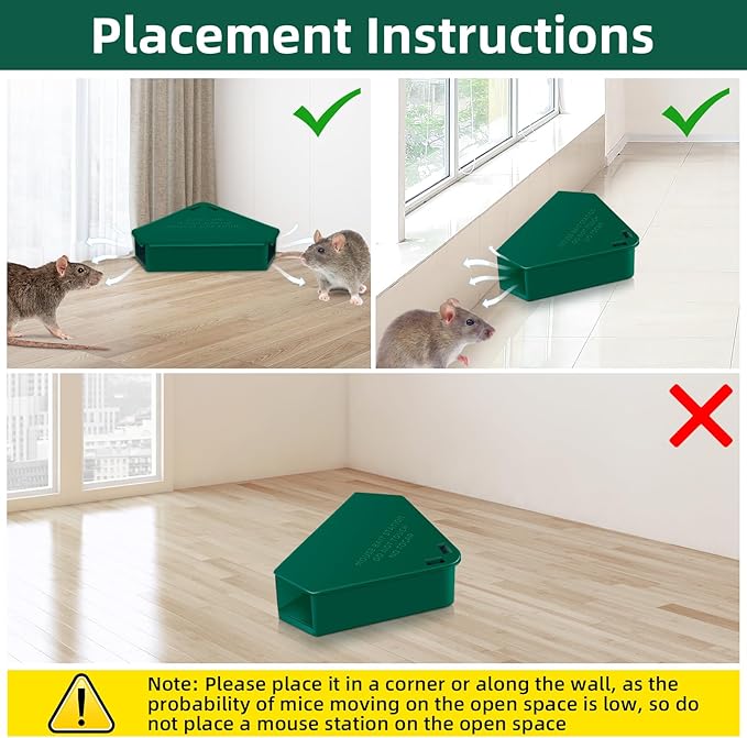 Mouse Bait Station with Keys Indoor Outdoor for Rats Mice Rodents, Reusable Mouse Poisoning Bait Blocks, Friendly for Children & Pets (8, Green 1)