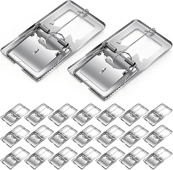 Qualirey 24 Pcs Classic Metal Rat Traps Reusable Mouse Trap Humane Effective Snap Rat Killer That Work for Indoor Outdoor Mice Voles and Small Rodents Control(Silver)