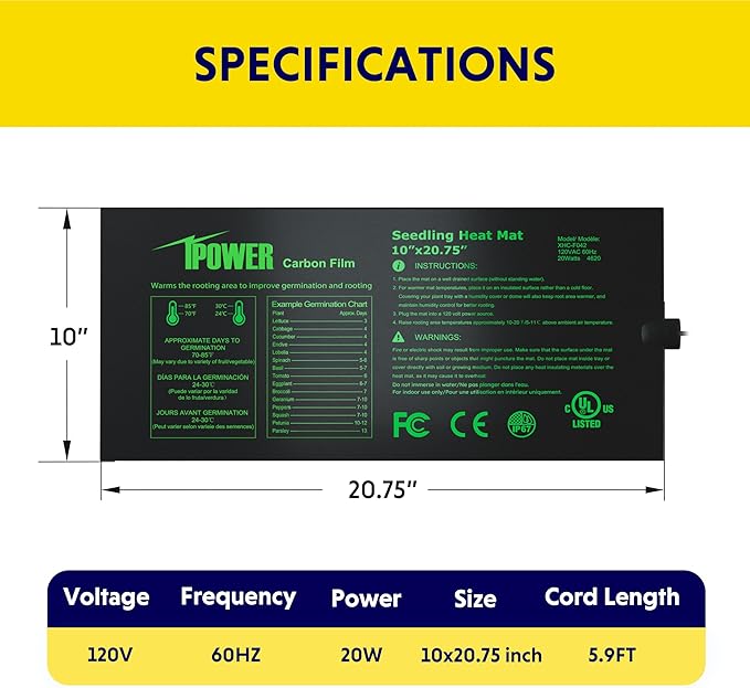 iPower 4 Pack 10" x 20.75" Seeding Heat Mat Upgraded Carbon Film Indoor Warm Hydroponic Plant Germination Starting Pad Durable Waterproof