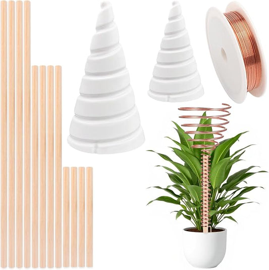 Electroculture Gardening Copper Kit with 12 pcs Wooden Plant Stakes Antennas, 16 Gauge 32.8 Ft 99.9% Pure Copper Wire, 2 pcs Fibonacci Coil Winding Jigs for Garden Plants Vegetables Growing