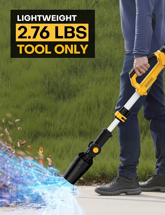 Cordless Leaf Blower for DEWALT 20V Battery, 31000RPM Brushless Motor, 650CFM/280MPH,Lock-On Switch,60° Adjustable Head, Telescopic Pole & 3-Speed Lightweight Blowers for Lawn Care, Snow Removal, Yard