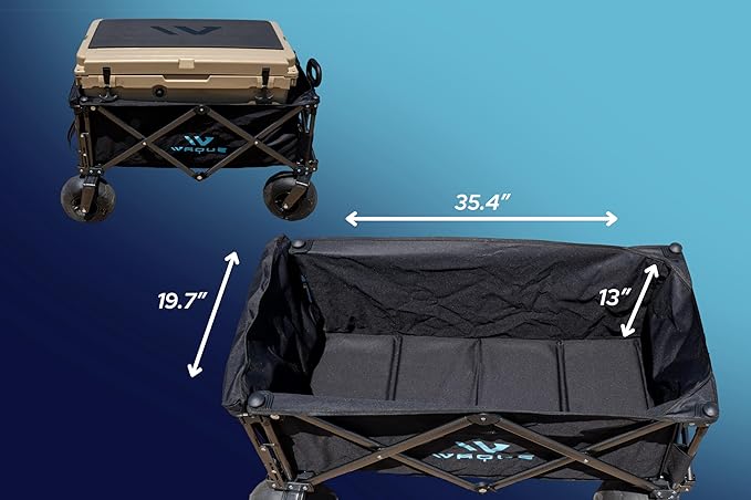 Folding Utility Wagon Cart, Tires for Sand Heavy, Duty Beach Garden Cart with Sand Wheels, Black