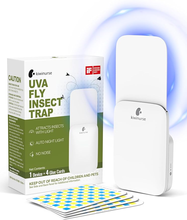 Flying Insect Trap Indoor - Plug-in Fly Catcher and Killers Includes Refills for House Flies, Fruit Flies, Gnats,Cover up to 800 ft², Off-White, 1 Trap + 4 Refills