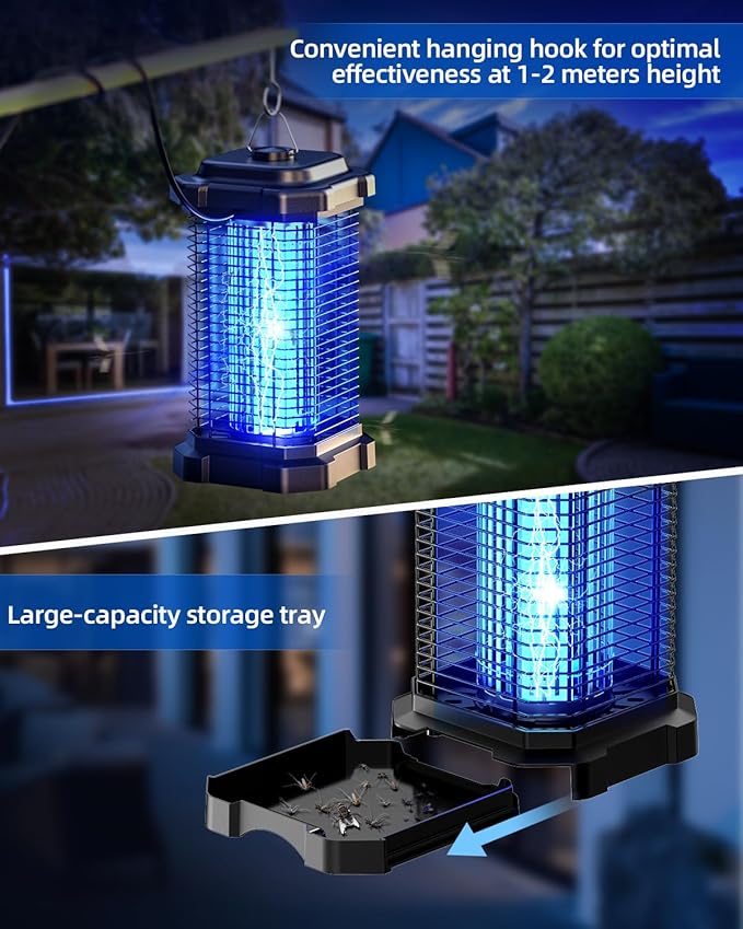 Minimoon Bug Zapper Outdoor 4000V Electric Mosquito Zapper 20w Fly Zapper for Backyard Patio Balcony Garage, IPX6 Waterproof