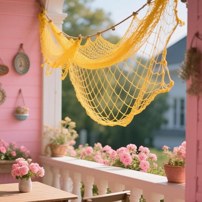 2 Pack Fish Net Decorations for Party,Natural Cotton Hawaiian Party Fishing Net Decorative, Nautical Themed Cotton Fishnet Under The Sea Pirate Ocean Beach Decor