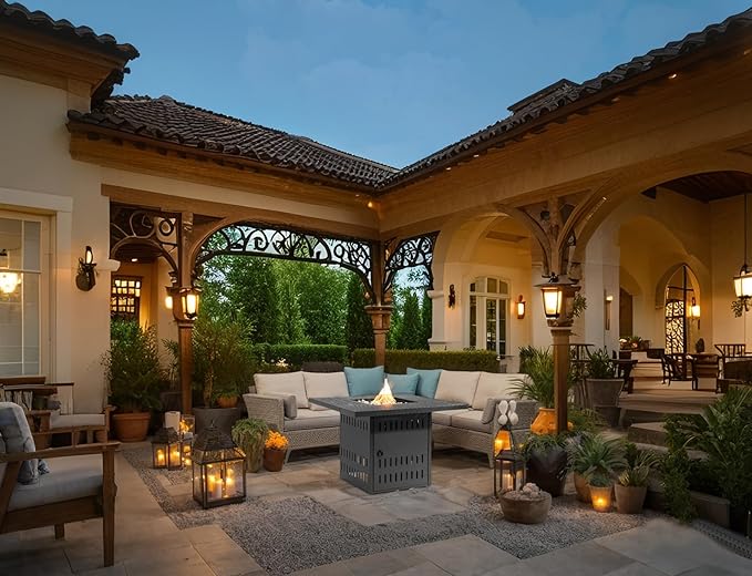 34'' Propane Fire Pit Table, 50,000 BTU Detachable Tabletop Fire Table with Steel Lid, Laval Rocks, Deck Safe Fire Pit, Gas Fire Pits for Outside Patio