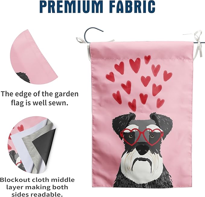 Schnauzer Valentines Garden Flag Happy Valentine's Day Flags Red Love Heart Valentine Yard Flags Mini for Outside 12x18 Double Sided Anniversary Wedding Lawn Front Porch Decor