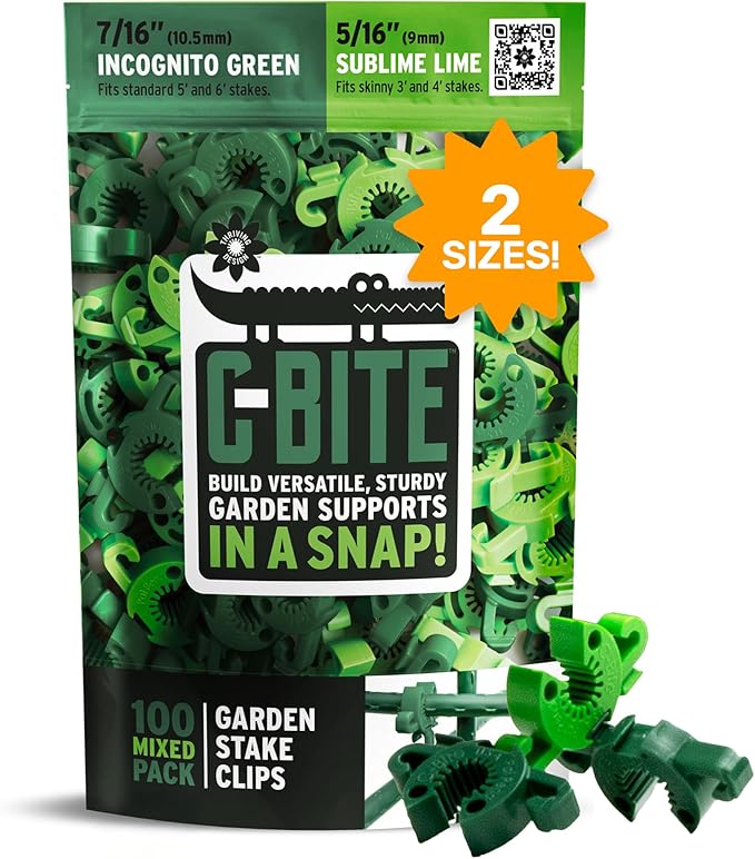 Plant Mixed Color & Size Support Clips | Tomato Cage Connectors for Trellis, Garden Stakes, Wire Fence, Climbing Plants, Vine, Gardening Protection | 50 Lime (5/16") + 50 Green (7/16")