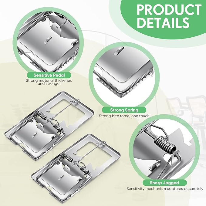 Qualirey 24 Pcs Classic Metal Rat Traps Reusable Mouse Trap Humane Effective Snap Rat Killer That Work for Indoor Outdoor Mice Voles and Small Rodents Control(Silver)