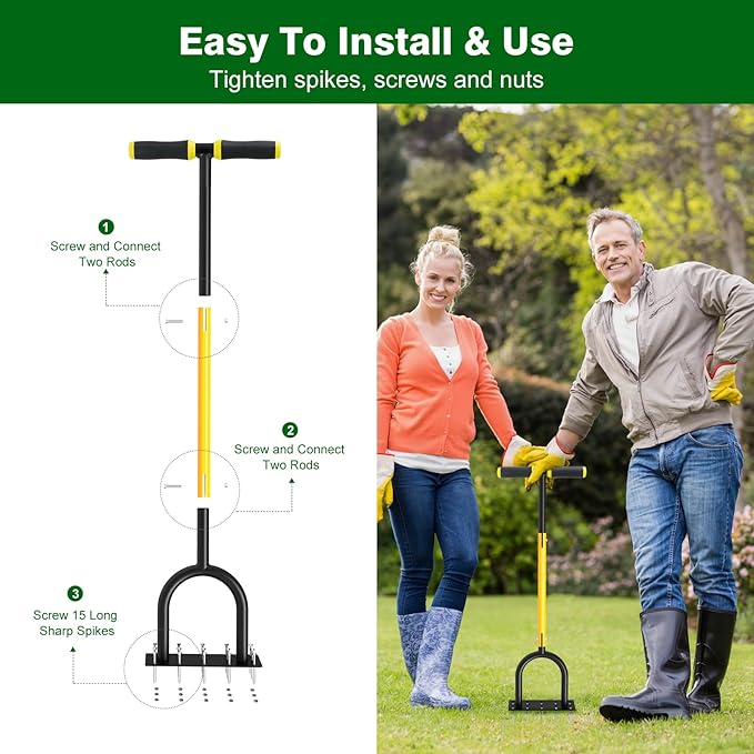 Lawn Aerator Tool - Grass & Soil Aerator for Lawn & Yard Care, Durable Manual Lawn Aerator for Healthy Grass, Compact Soil & Easy-to-Use Spike Plug Aerator