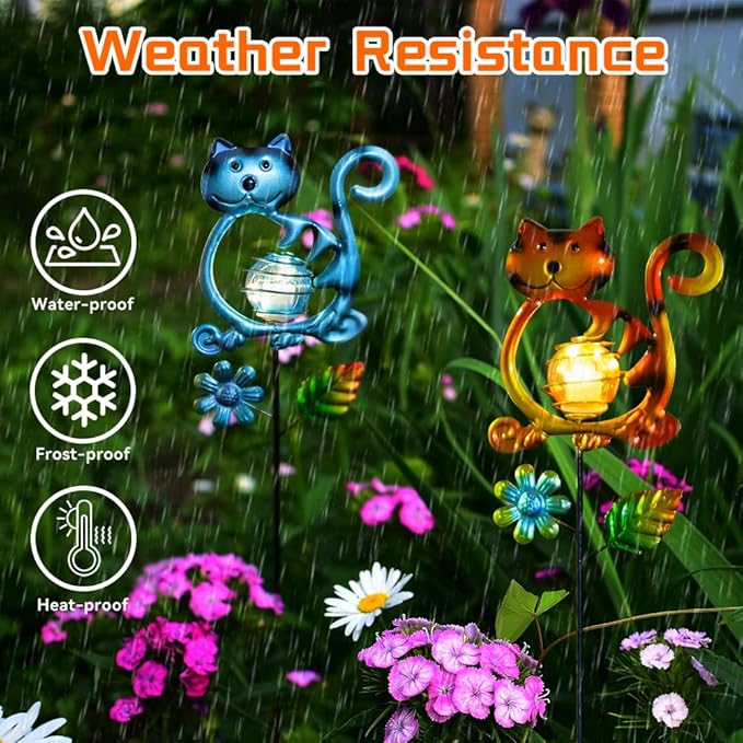 Solar Garden Lights Outdoor Decor,26.4''H Cat Figurine Lights,Waterproof Decorative Garden Stakes for Lawn Patio Pathway, Cat Lover Gifts for Mom Women Birthday Christmas