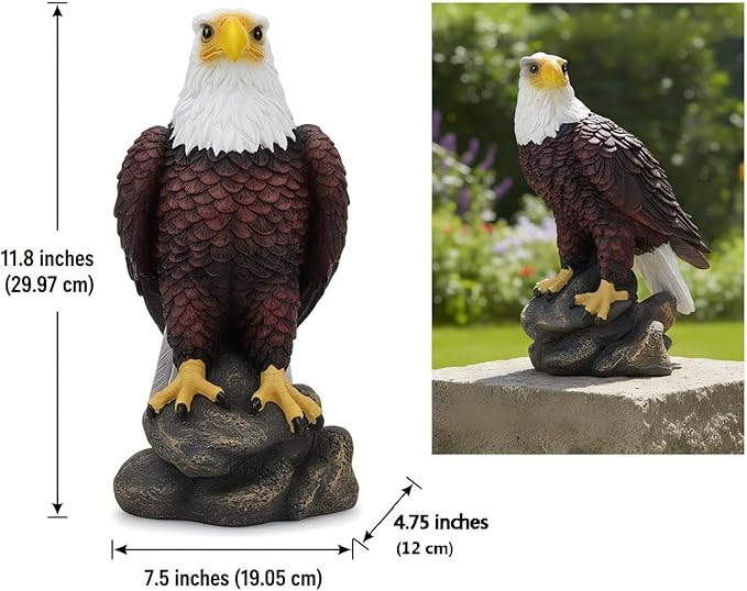 American Eagle Statue Bald Eagle - Large Hand-Painted Resin Garden Sculptures & Statues Outdoor Bird Figurines, Majestic American Freedom 4th of July, Decor for Indoor, Patio, Office, 11⅘"