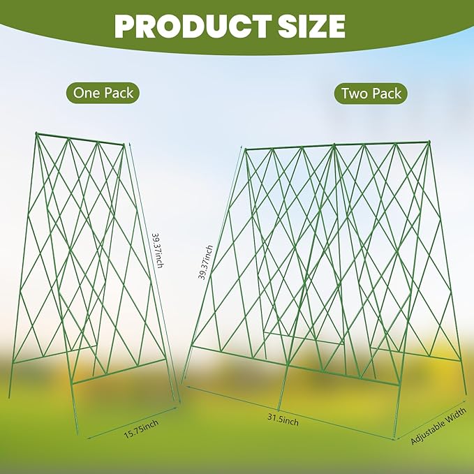 Cucumber Trellis 2 Pack, Foldable A-Frame Garden Trellis for Raised Bed Garden Grow Support with Plant Support Clips, Twist Ties, Plastic Ties, for Cucumber,Tomato, Climbing Plants and Flowers