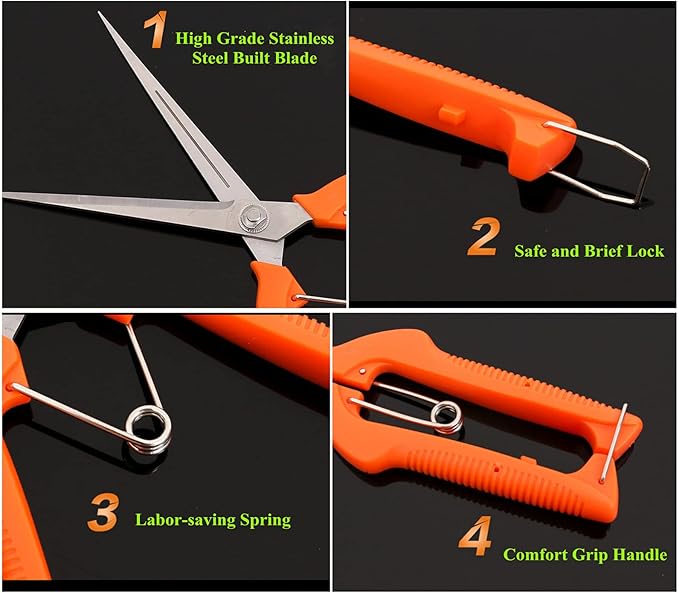 9.8 Inch Gardening Hand Pruner, Pruning Shear with Lengthened Straight Stainless Steel Blade, Micro-Tip Snips for Narrow Space, Extra Long Nose Garden Scissors …