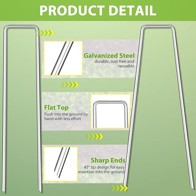 Landscape Staples 12 Inch, 25 Pack 8 Gauge Galvanized Garden Staples U-Shaped Landscape Stakes, Heavy Duty Ground Stakes for Outdoor Decorations, Weed Barrier Fabric, Irigation Tubing, Tent