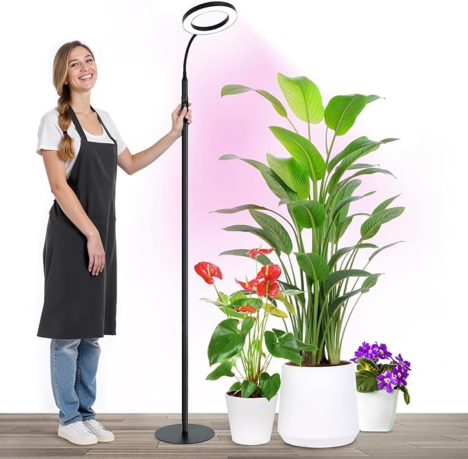 20W Indoor Plant Grow Light with Embedded Controller, Red Blue Warm Full Spectrum 95 LED Bulbs, Adjustable Height,Auto Timer,Dimmable Halo Growing Stand Lmap for Tall Large Small Plant Growth