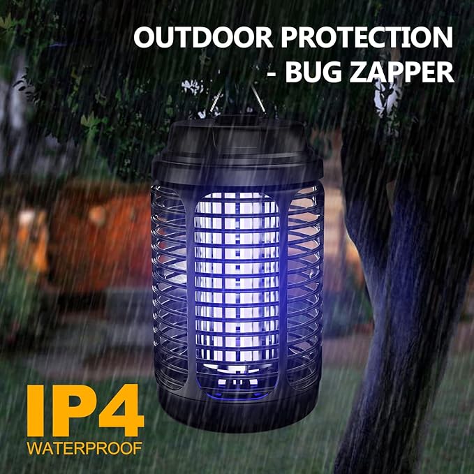 Bug Zapper Outdoor, Mosquito Zapper Indoor with Dusk to Dawn Light Sensor, 4000V Electric Fly Zapper, Waterproof Mosquito Killer, Fly Trap for Home, Patio, Kitchen, Garden - 9.8 FT Length Cable