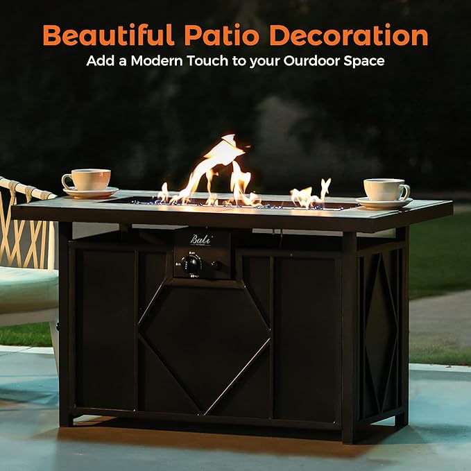 BALI OUTDOORS Fire Pit Table Propane Gas Firepit Rectangular Fire Table 42In 60,000 BTU for Outside Patio Backyard Deck Balcony