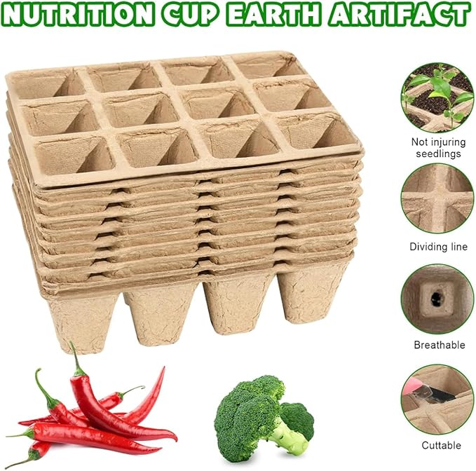 LSCQYYCC-10 Packs Seedling Starter Trays 120 Cells, Biodegradable Seed Germination Trays Plant Starter Peat Pots for Seedlings