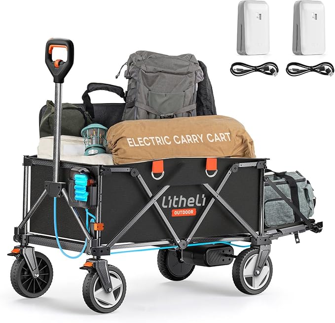 Litheli Electric Wagon Cart with Battery Power, All-Terrain Wheels & Variable Speed | 200L Capacity, 300 lbs Heavy-Duty Utility Wagon for Camping Gear, Beach Trips, Garden Tools & Shopping Hauls