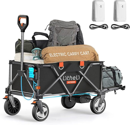 Litheli Electric Wagon Cart with Battery Power, All-Terrain Wheels & Variable Speed | 200L Capacity, 300 lbs Heavy-Duty Utility Wagon for Camping Gear, Beach Trips, Garden Tools & Shopping Hauls