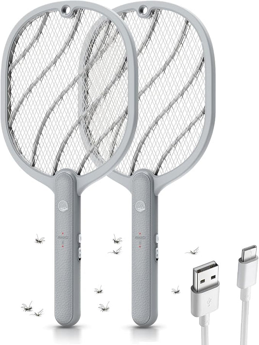 Electric Fly Swatter, 3800V Handheld Bug Zapper Racket, Type-C Rechargeable, Mosquito Zapper for Indoor Outdoor, 3-Layer Safety Mesh, Easy to Use, Lightweight (Basic 2 Pack)